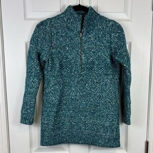 Soft Surroundings teal cable knit 1/4 zip sweater sz xs petite